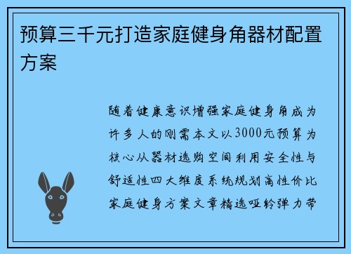预算三千元打造家庭健身角器材配置方案